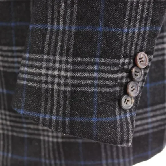 Kiton Sport Coat Size 48 38R US Black Gray & Blue Plaid Vicuna/Cashmere/Silk - Picture 3 of 10